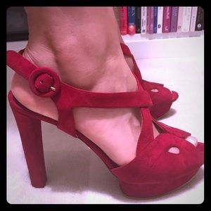 PRADA Cherry Suede SEXY Platform Stilettos…